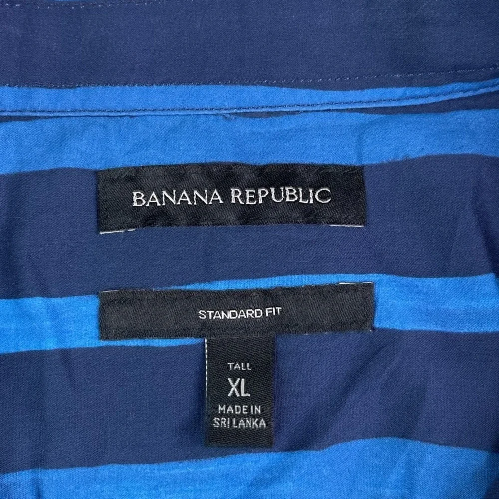 Banana Republic Shirt Mens XL Blue‎ Stripes Short Sleeve Camp Loop Collar